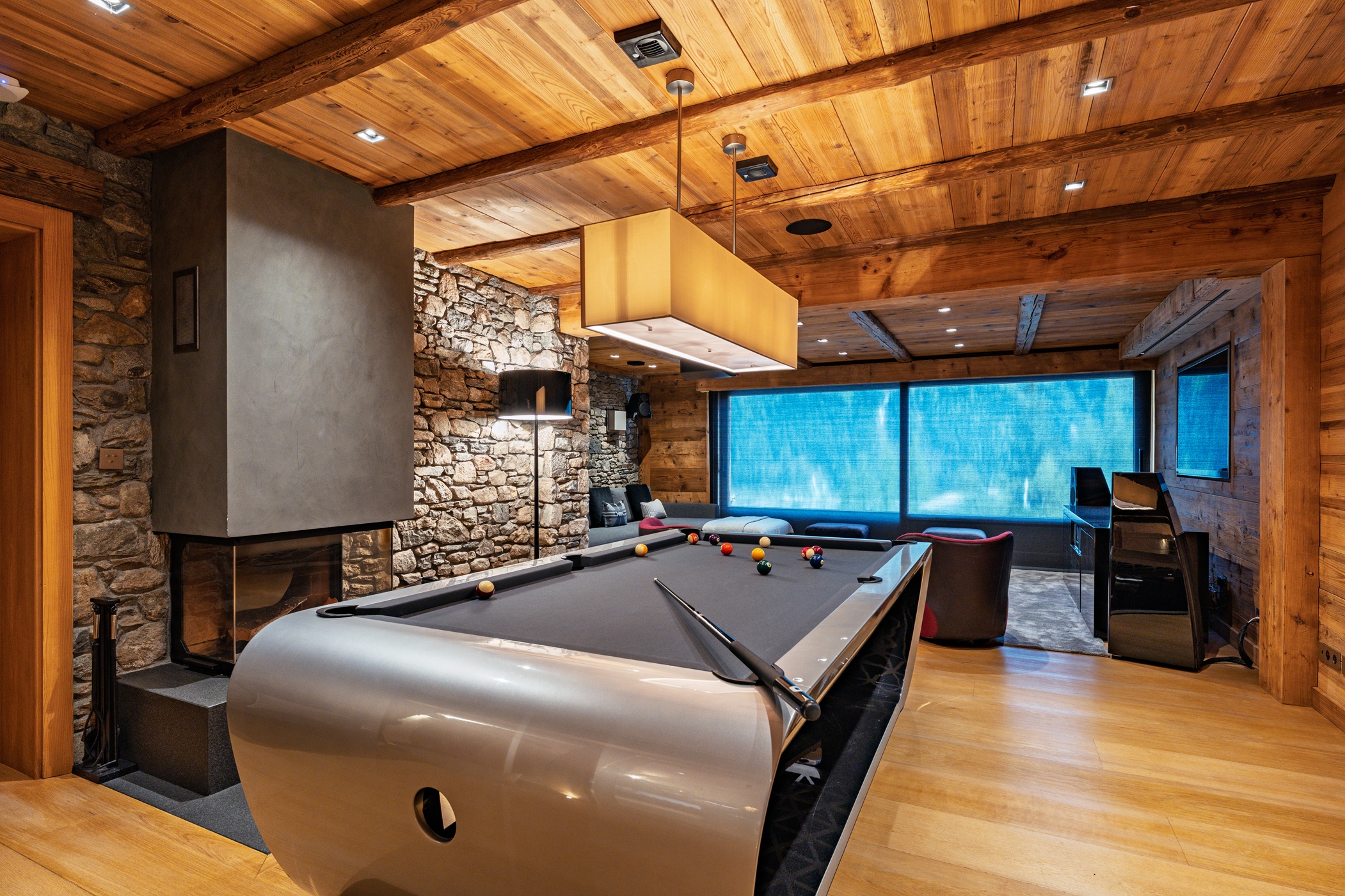 luxury chalet interiors entertainment room juliette byrne interior design